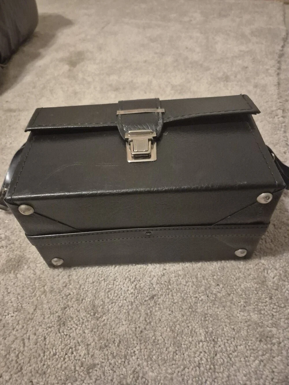 Black Camera Accessory Case with Interior Dividers and Shoulder Strap